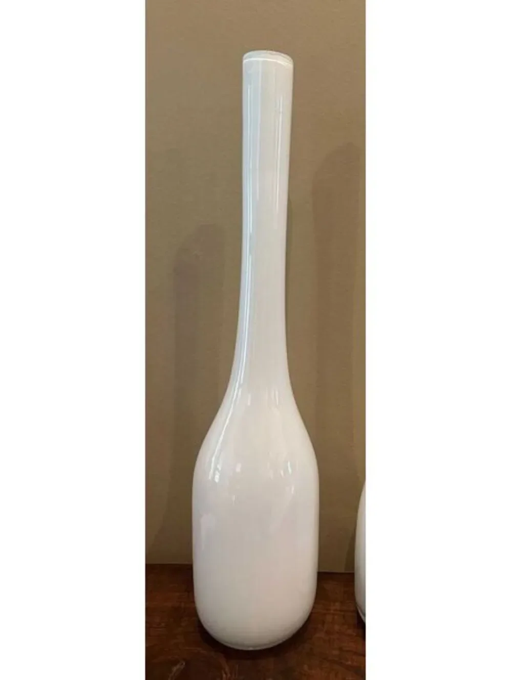 Vintage White Opaline MCM White Encased in Clear Art Glass Vase –  19.5” Tall